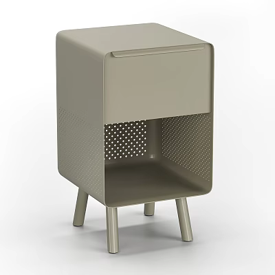 Modern Light Gray Bedside Table With Drawer Perforated Detail And Metal Legs 3d model