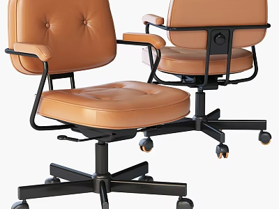 Brown Leather Office Chair with Armrests Black Frame and Swivel Wheels 3d model