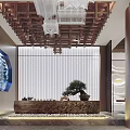 Modern Chinese Shop Front Desk With Traditional Screen Ink Painting Wall And Crystal Chandelier