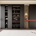 Modern Dark Wine Cabinet Design With Glass Doors Wine Bottles Decorative Items And Lighting