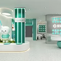 Modern Eye Care Store Interior With Reception Desk And Circular Light Green White Patterns