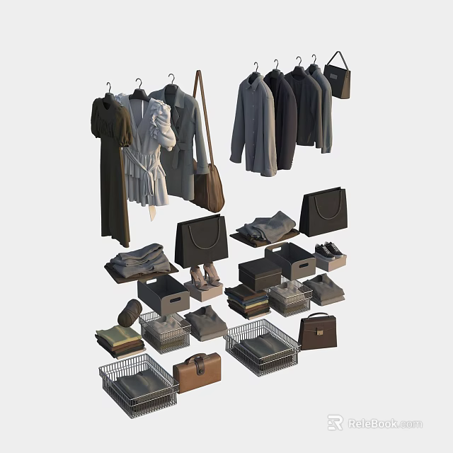 Fashionable Clothing Items With Various Styles Including Dresses Coats And Matching Bags Shoes 3d model 
