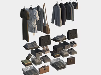 Fashionable Clothing Items With Various Styles Including Dresses Coats And Matching Bags Shoes 3d model
