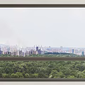 Large Casement Window With City Skyline And Green Forest View