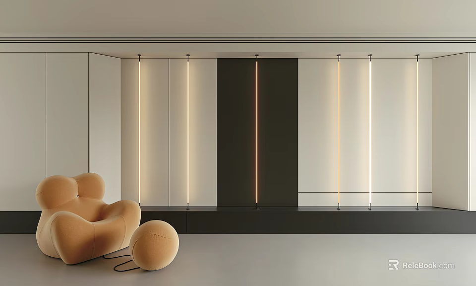 Elegant Modern Living Room Interior With Vertical Wall Lamps And Beige Sofa 3d model 