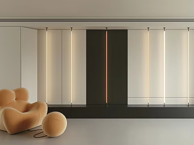 Elegant Modern Living Room Interior With Vertical Wall Lamps And Beige Sofa 3d model