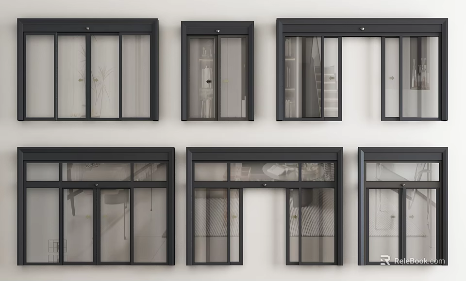 Various Modern Window Designs With Black Frames And Clear Glass Panels For Home 3d model