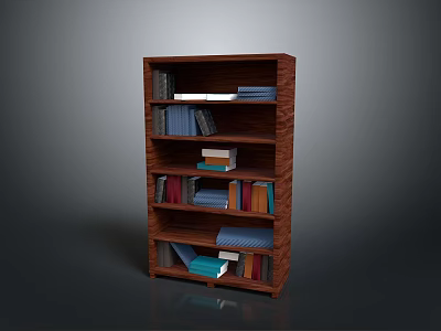 Classic Wooden Bookshelf Filled With Various Books On Multiple Shelves 3d model