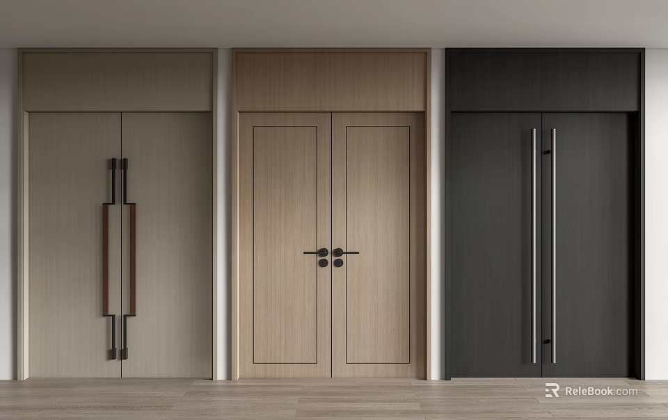 Modern Double Doors With Different Color Designs And Stylish Handles For Home Interior 3d model 