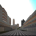 Modern School Building Exterior With Wide Campus Street And High Rise Buildings
