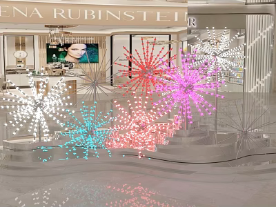 Colorful Star Shaped Light Art Installation In Elena Rubinstein Retail Space With Reflective Floor 3d model