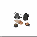 Modern Tableware Set With Coffee Pot Kettle Croissants And Latte Cup 3d model