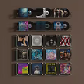 Modern Headphone Audio System With CD Discs Display On Wall Mounted Shelves