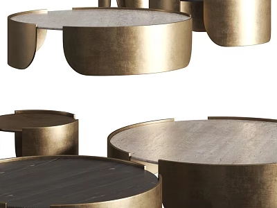 Modern Round Coffee Tables With Brass Frame And Black Wood Top Design 3d model
