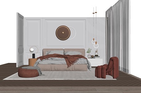 Modern background double bed 3d model