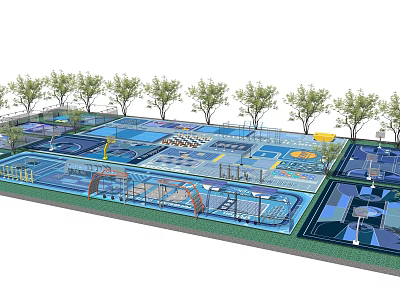 Fire Rescue Access Area Layout Near Children's Playground With Blue Equipment And Trees 3d model
