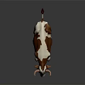 3D Model of Brown and White Cow Standing on Reflective Gray Surface