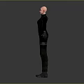 3D Rendered Woman In Black Outfit Standing With Extended Arms On Gray Background