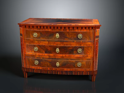 Vintage Wooden Cabinet With Three Drawers Brass Handles And Ornate Carved Details 3d model