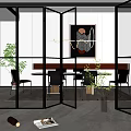 Modern Textured Glass Folding Doors As Room Divider In Interior Dining Space With Art