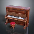 Classic Upright Piano With Red Stool And Carved Wooden Legs Design