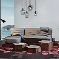 Modern Multiplayer Sofa Sofa Coffee Table Chandelier 3d model
