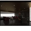 Luxury Modern Lounge Area With Red Sofas Dark Walls Marble Flooring And Ceiling Lights 3d model