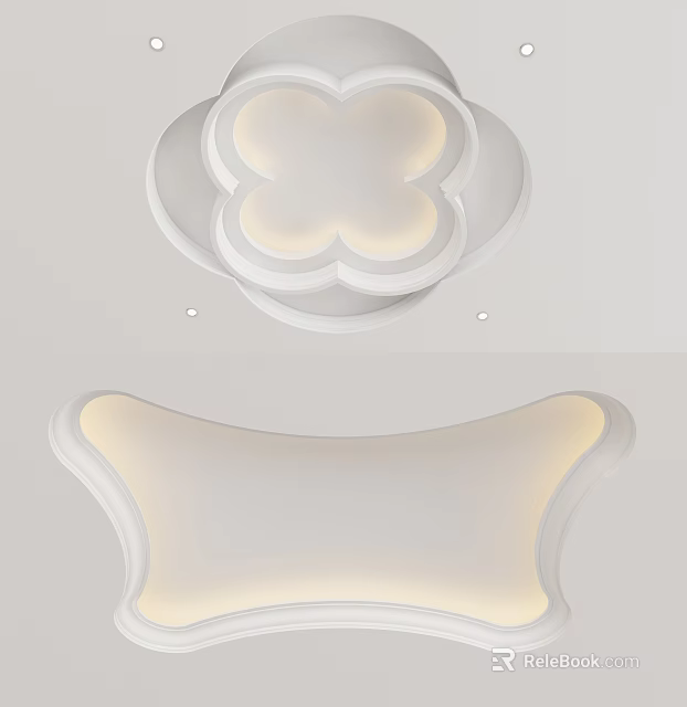 Modern Ceiling Design With Clover And Curved Shapes And Integrated LED Strip Lights 3d model 