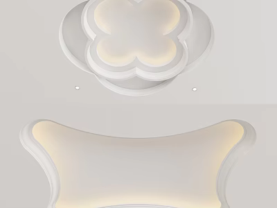 Modern Ceiling Design With Clover And Curved Shapes And Integrated LED Strip Lights 3d model