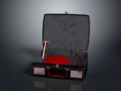 Black Red Suitcase Style Record Player With Open Case Red Turntable And Handle 3d model