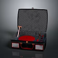 Black Red Suitcase Style Record Player With Open Case Red Turntable And Handle
