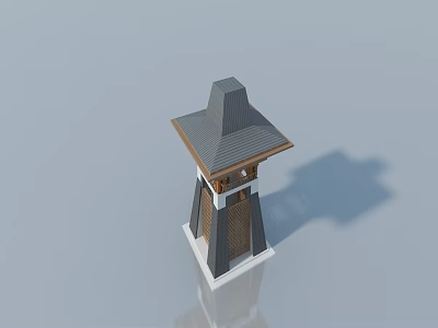 Traditional Style Swing Door For Pagoda Structure Featuring Gray Roof Wooden Frame And White Base 3d model