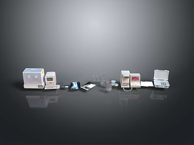 Collection of Medical Testing Devices Including Kits Instruments Mobile Phone And Transparent Containers 3d model