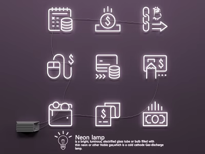 Neon Lamp Set With Connected Icons And Glow Line Light Effect 3d model