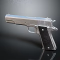 Classic Silver Metal Semi Automatic Pistol With Detailed Black Grip And Sleek Finish