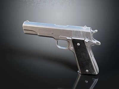 Classic Silver Metal Semi Automatic Pistol With Detailed Black Grip And Sleek Finish 3d model