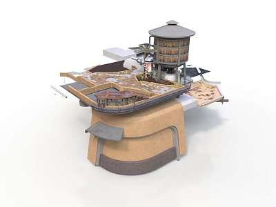 Rustic Architectural Model Design With Multi Level Platform Water Tower And Wooden Roof 3d model