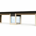 Modern Entrance Gate Design With Wooden Structure And Glass Panel Inserts