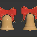 Cute Reindeer Adorned With Golden Bells And Red Bows On Dark Surface