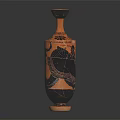 Tall Ancient Style Ceramic Vessel With Orange Black Decorative Patterns And Handle