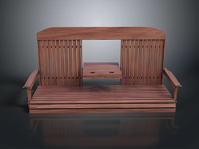 Natural Wood Outdoor Bench Featuring Center Table And Armrests Modern Design 3d model