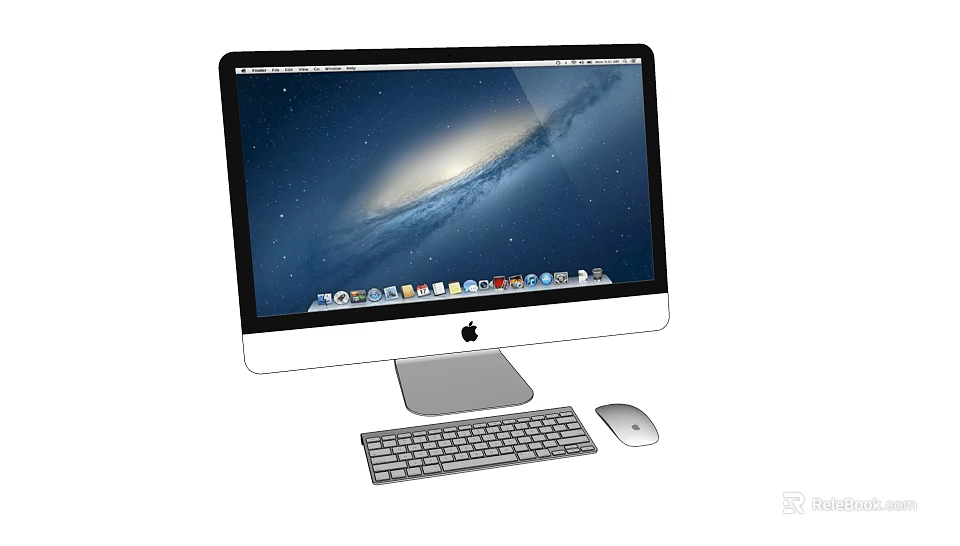 All in One Desktop Computer With Starry Galaxy Wallpaper And Wireless Keyboard Mouse 3d model