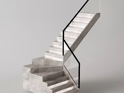 Elegant Modern Marble Staircase With Black Metal Railing And Floating Steps 3d model