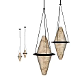 Set of Four Modern Conical Ceramic Pendant Lights With Black Frame Hanging Design
