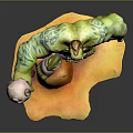 Muscular Green Man Holding Colorful Staff Standing On Orange Base With Purple Waistband