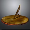 Brass Sundial With Circular Base Triangular Gnomon And Engraved Markings