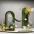 Elegant Floral Display Decoration With Green Arch Lanterns Lotus Flowers Vines And Gold White Blooms