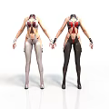 Futuristic Body Suits In Silver And Black With Red Accents On Mannequins