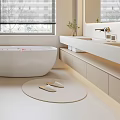 Light Colored Bathroom Interior With Glass Shower Freestanding Bathtub Double Sinks And Wooden Blinds