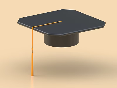 Black Graduation Cap with Yellow Tassel on Beige Background Minimal Design 3d model